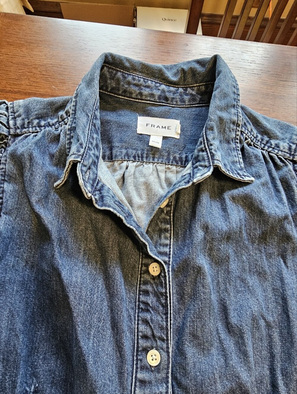 Frame Gillian Puff-Sleeve Denim Dress Medium - Picture 8 of 13